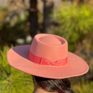 CORAL Unisex Woolen Felt Solid Color Bandage Bowknot Fedora Hat